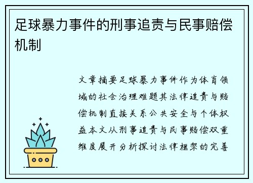 足球暴力事件的刑事追责与民事赔偿机制